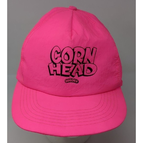 Vintage Seedex Corn Head Farm Tractor Baseball Hat Cap Nylon Pink Snapback 1990s - Picture 1 of 6